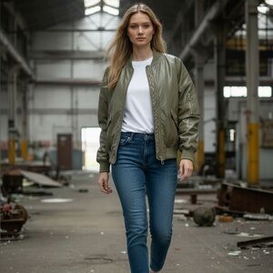 (DKNY) Faux Leather Oversized Bombe Jacket.